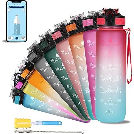 Trinkflasche mit Zeitmarkierung Deutsch Trinkerinnerung, Flasche mit Zeitmarkierung, 1l ...